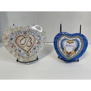 Bundle of 2 Brighton Heart Shaped Jewelry Tins Large 5.5" Small 3.5" Floral